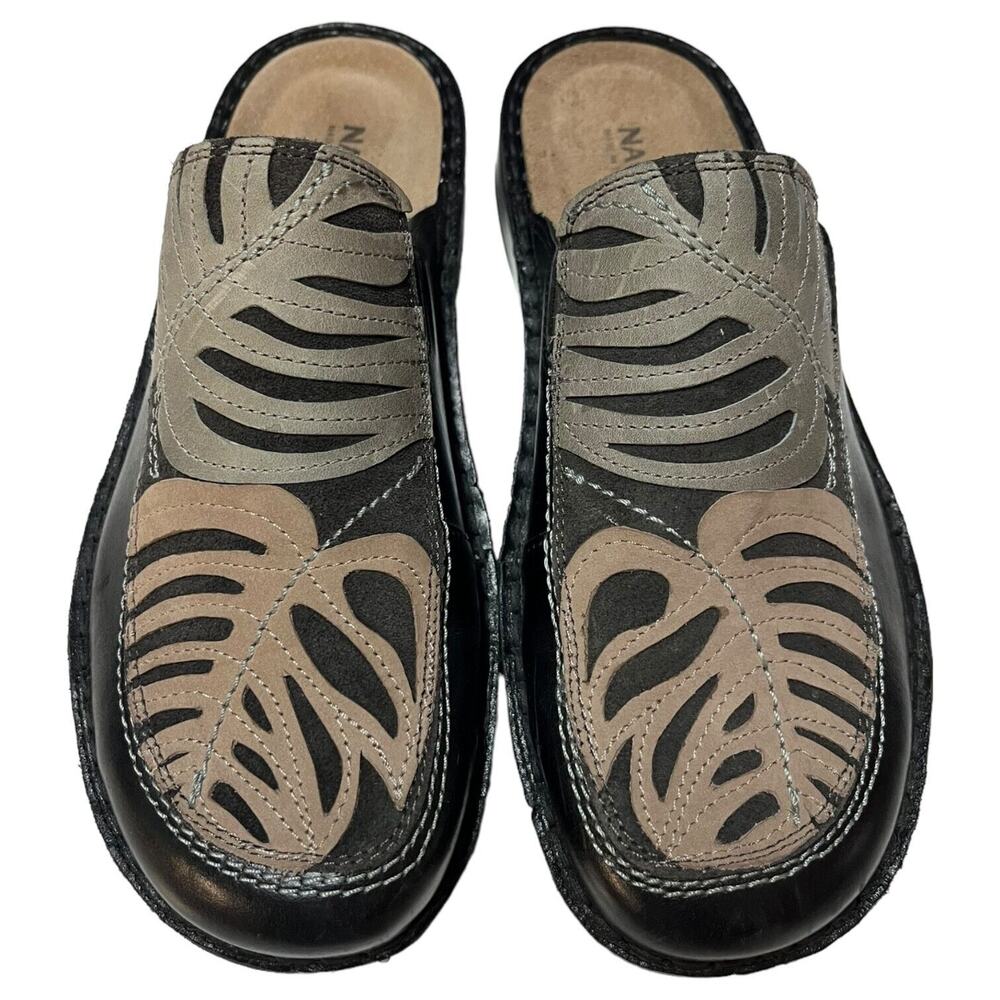 Naot Shoes Womens 38 Zafra Leather Slip On Comfort Clogs Palm Leaf Black - Picture 5 of 13